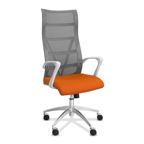 Кресло для руководителя Топ X белый каркас, сетка/ткань TW / серая/оранжевая в Рязани