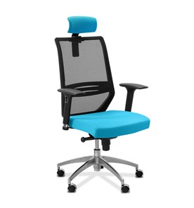 Кресло офисное Aero lux с подголовником, сетка/ткань TW / черная/голубая в Рязани