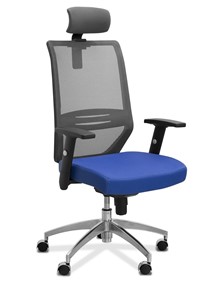Кресло для персонала Aero с подголовником, сетка/ткань TW / черная/ синяя в Рязани