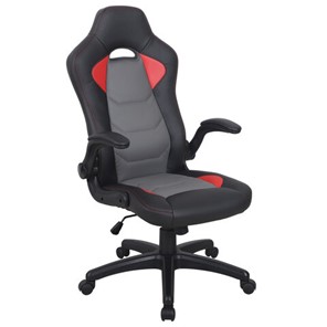 Офисное кресло BRABIX "Skill GM-005", откидные подлокотники, экокожа, черное/красное, 532496 в Рязани