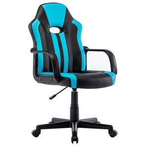 Кресло компьютерное BRABIX "Stripe GM-202", экокожа, черное/голубое, 532509 в Рязани
