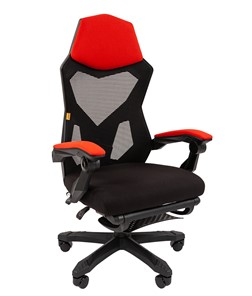 Кресло офисное CHAIRMAN 571 с подставкой для ног , сетчатый акрил / полиэстер черный/красный в Рязани