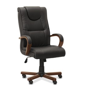 Офисное кресло для руководителя Империя, натуральная кожа с компаньоном / черная/дерево - орех в Рязани