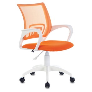 Компьютерное кресло Brabix Fly MG-396W (с подлокотниками, пластик белый, сетка, оранжевое) 532401 в Рязани