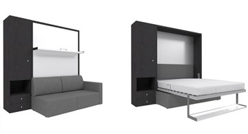 Кровать-шкаф трансформер Кровать-трансформер Smart (ШЛ+КД 1400), шкаф левый, правый подлокотник в Рязани