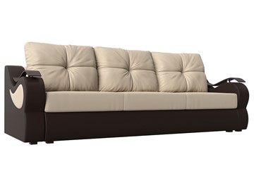 Прямой диван Меркурий еврокнижка, Бежевый/коричневый (экокожа) в Рязани