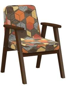 Кресло мягкое Ретро ткань геометрия коричневый, каркас орех в Рязани