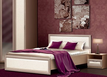 Двуспальная кровать Камелия, 1600, шимо светлый/белый кожзам в Рязани
