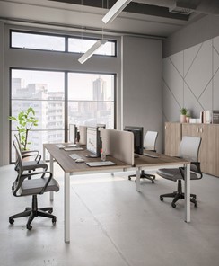 Набор мебели в офис Комфорт КФ (дуб шамони темный) на белом металокаркасе в Рязани