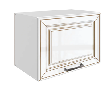 Навесной кухонный шкаф Атланта L500 Н360 (1 дв. гл.) эмаль (белый/белый глянец патина золото) в Рязани