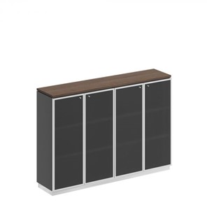 Шкаф для документов средний со стеклянными дверьми в рамке Bravo, дуб гладстоун/антрацит премиум (180,2х40х124,6) в Рязани