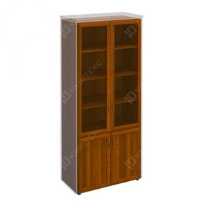 Шкаф для документов со стеклянными дверьми в рамке Мастер, темный орех (90х45х208) МТ 379 в Рязани