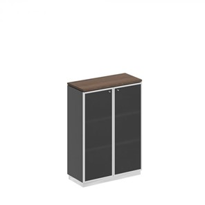 Шкаф для документов средний со стеклянными дверьми в рамке Bravo, дуб гладстоун/антрацит премиум (90х40х124,6) в Рязани