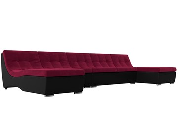 П-образный диван Монреаль, Бордовый\Черный (Микровельвет\Экокожа) в Рязани