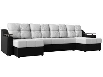 Большой П-образный диван Сенатор, Белый/Черный (Экокожа) боннель в Рязани