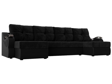 П-образный диван Меркурий П, Черный\Черный (Велюр\Экокожа) в Рязани