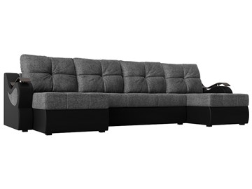 П-образный диван Меркурий П, Серый/черный (рогожка/экокожа) в Рязани