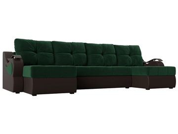 П-образный диван Меркурий П, Зеленый\Коричневый (Велюр\Экокожа) в Рязани