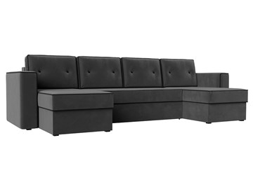 Большой П-образный диван Принстон, Серый\Черный (Велюр) боннель в Рязани