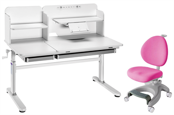 Комплект парта + кресло Iris II Grey + Cielo Pink + чехол для кресла в подарок в Рязани