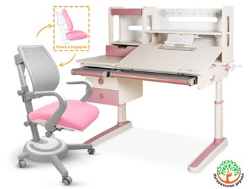 Растущий стол + кресло Mealux Oxford Max + Ergoback, белый/розовый в Рязани