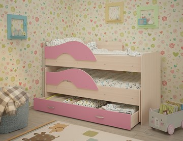 Двухъярусная детская кровать Радуга 1.6 с ящиком, корпус Млечный дуб, фасад Розовый в Рязани