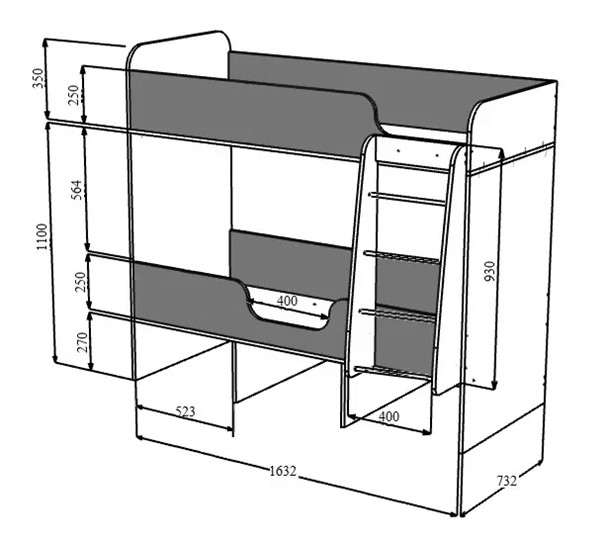 Двухэтажная кровать Малыш двойняшка 70х160, корпус Дуб молочный, фасад Лайм в Рязани - изображение 1