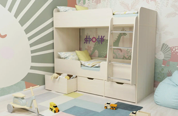 Детская 2-этажная кровать Малыш двойняшка 70х160, корпус Дуб молочный, фасад Дуб молочный в Рязани