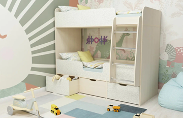 Детская 2-этажная кровать Малыш двойняшка 70х160, корпус Дуб молочный, фасад Фейритейл в Рязани