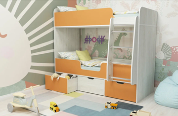 Детская 2-этажная кровать Малыш двойняшка 70х160, корпус Винтерберг, фасад Оранжевый в Рязани