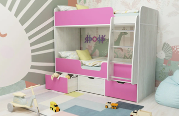 Двухэтажная детская кровать Малыш двойняшка 70х160, корпус Винтерберг, фасад Розовый в Рязани