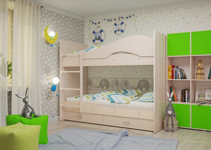 Двухэтажная кровать Мая на щитах, цвет Млечный дуб в Рязани - изображение 2