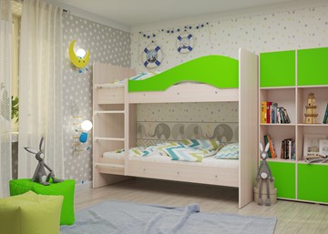 Детская 2-ярусная кровать Мая на щитах, корпус Млечный дуб, фасад Салатовый в Рязани - предосмотр 1