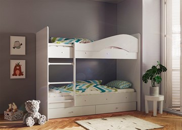 Двухъярусная кровать Мая с 2 ящиками на щитах, цвет Млечный дуб в Рязани - предосмотр