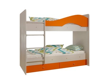 Двухэтажная кровать Мая с 2 ящиками на щитах, корпус Млечный дуб, фасад Оранжевый в Рязани - предосмотр 4