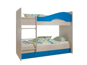 Детская двухэтажная кровать Мая с 2 ящиками на щитах, корпус Млечный дуб, фасад Синий в Рязани - предосмотр 4