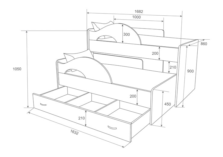 Двухъярусная кровать Радуга 1.6 с ящиком, цвет Млечный дуб в Рязани - изображение 1
