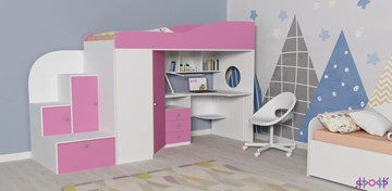 Кровать-чердак детская Кадет-1, корпус Белое дерево, фасад Розовый в Рязани