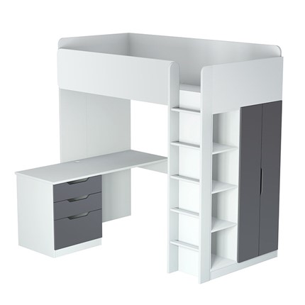 Кровать 2-х ярусная с письменным столом и шкафом POLINI Kids Simple Белый / Серый в Рязани - изображение
