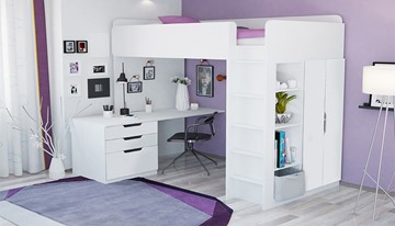 Кровать детская с письменным столом и шкафом POLINI Kids Simple Белый в Рязани - предосмотр 1