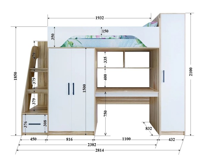 Кровать-чердак в детскую с шкафом Тея, каркас Винтерберг, фасад Зира в Рязани - изображение 1