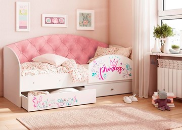 Кровать с ящиками Эльза с бортиком, Розовый (латы) в Рязани