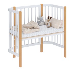 Кроватка детская приставная POLINI Kids Simple 105 Белый / Бук в Рязани - предосмотр 1