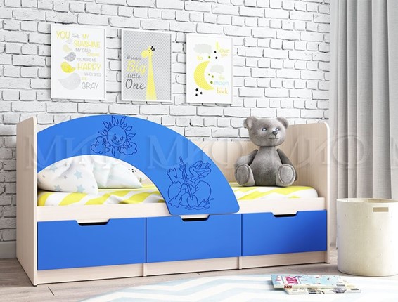 Детская кровать с бортиками Юниор-3, синий матовый в Рязани - изображение
