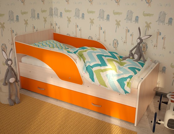 Кровать детская Максимка, корпус Млечный дуб, фасад Оранжевый в Рязани - изображение