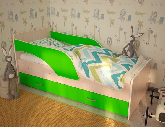 Кровать с бортиками Максимка, корпус Млечный дуб, фасад Салатовый в Рязани - изображение