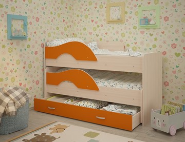 Детская двухъярусная кровать Радуга 1.6 с ящиком, корпус Млечный дуб, фасад Оранжевый в Рязани