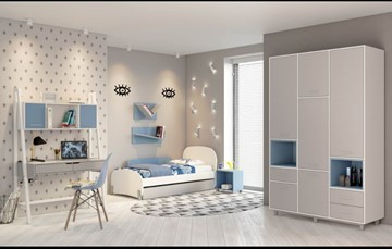 Комплект мебели для детской POLINI Kids Mirum №1 Белый / Серый / Голубой в Рязани