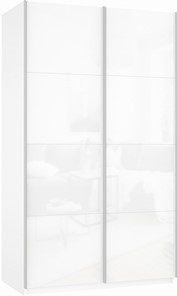Шкаф-купе двухдверный Прайм (Белое стекло/Белое стекло) 1200x570x2300, белый снег в Рязани