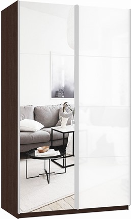 Шкаф Прайм (Зеркало/Белое стекло) 1200x570x2300, венге в Рязани - изображение